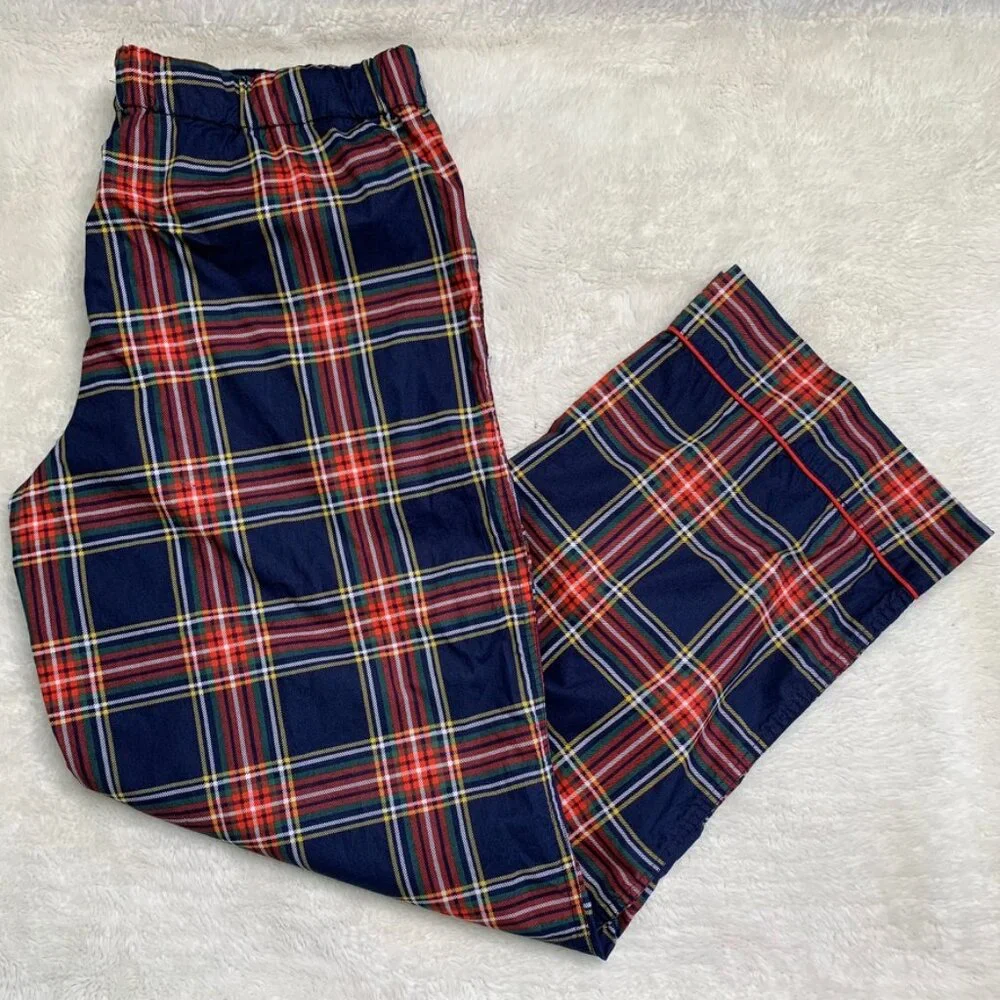J. Crew Men’s 100% Cotton Red Blue Holiday Plaid Pajama Set Size Medium